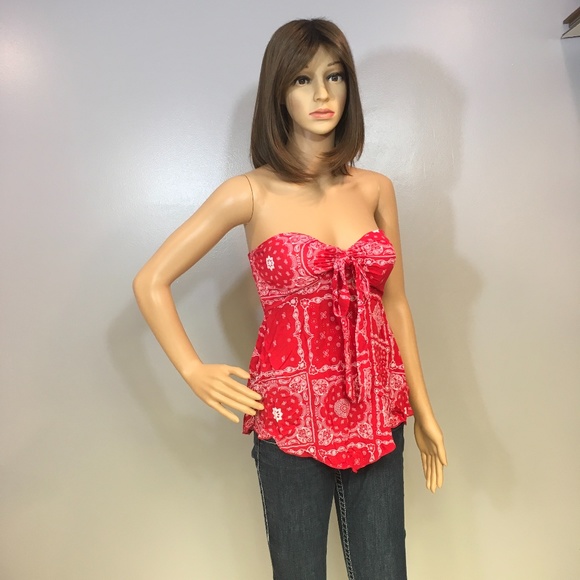 Red and White Bandana Strapless Top - Picture 2 of 8